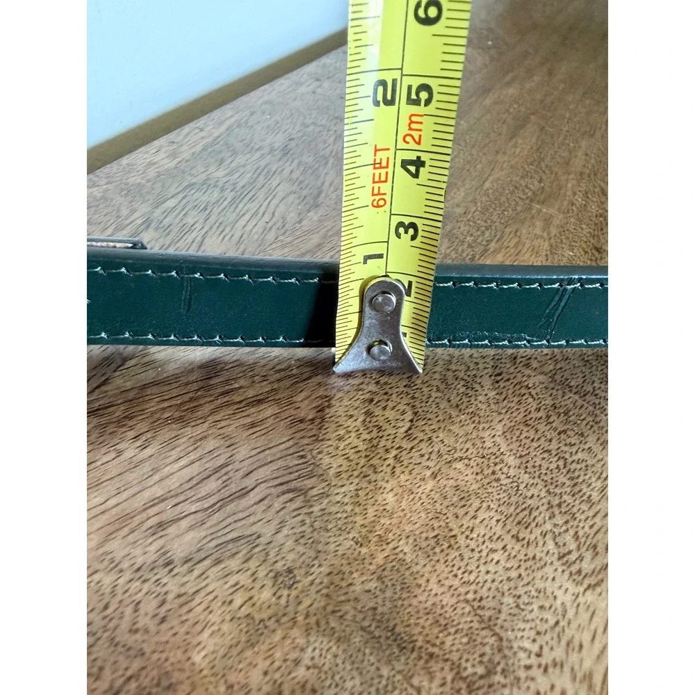 M&S Real Leather Skinny Belt Women Large Green Croc Embossed Gunmetal Forestcore